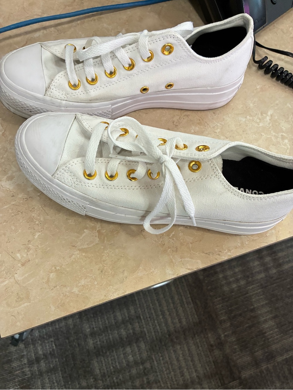 Converse White Low-Top Sneakers with Gold Eyelets - Picture 2 of 9